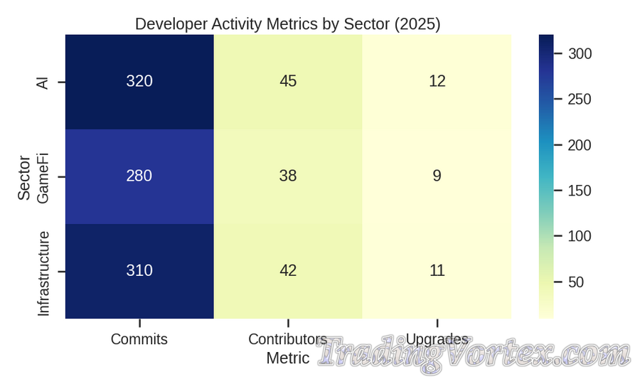 Developer Activity Metrics by Sector — Commits, Contributors, and Protocol Upgrades (2025)