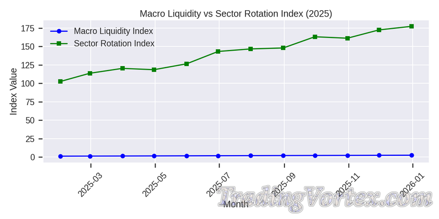 Macro Liquidity Index versus Sector Rotation Index (Monthly, 2025)