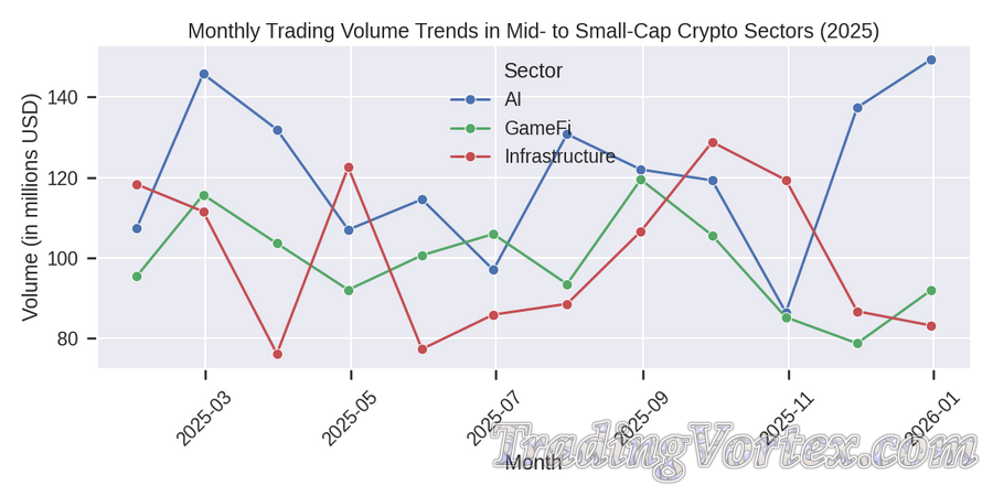 Monthly Trading Volume Trends in Mid- to Small-Cap Crypto Sectors (AI, GameFi, Infrastructure) — 2025