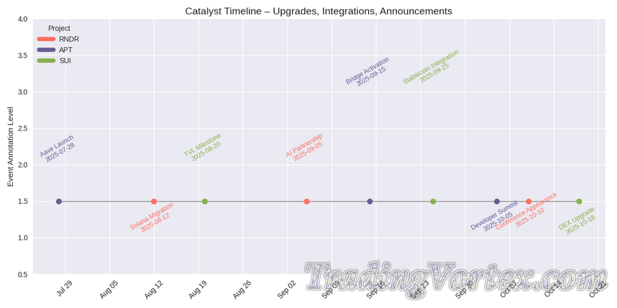 Catalyst Timeline – Upgrades, Integrations, Announcements for RNDR, APT, and SUI