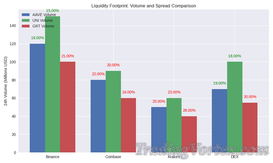 Liquidity Comparison for AAVE, UNI, and GRT Across Major Exchanges