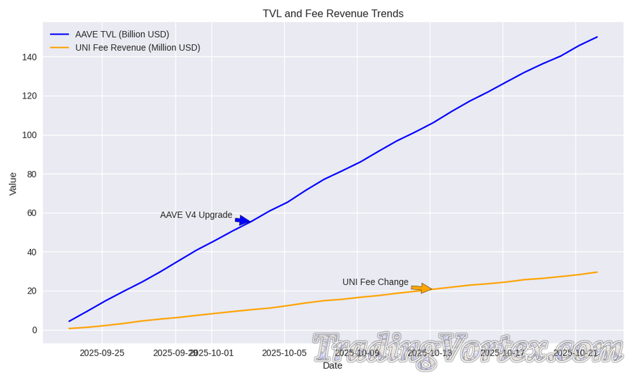 Protocol TVL and Fee Revenue Trends – AAVE and UNI Over 30 Days