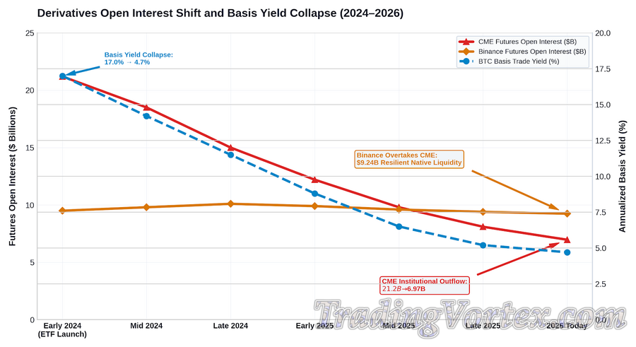 Derivatives Open Interest Shift and Basis Yield Collapse (2024&ndash;2026)