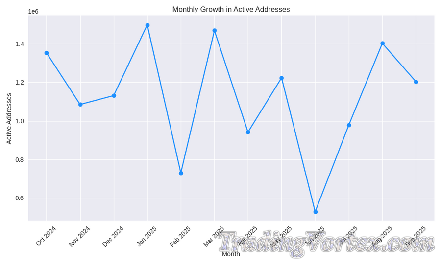 Monthly Growth in Active Addresses (Line Chart)