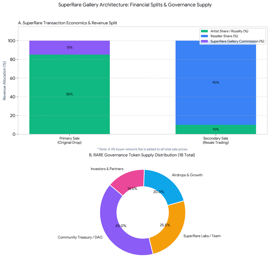 Analysis of SuperRare Primary and Secondary Transaction Economics vs. RARE Governance Token Allocation