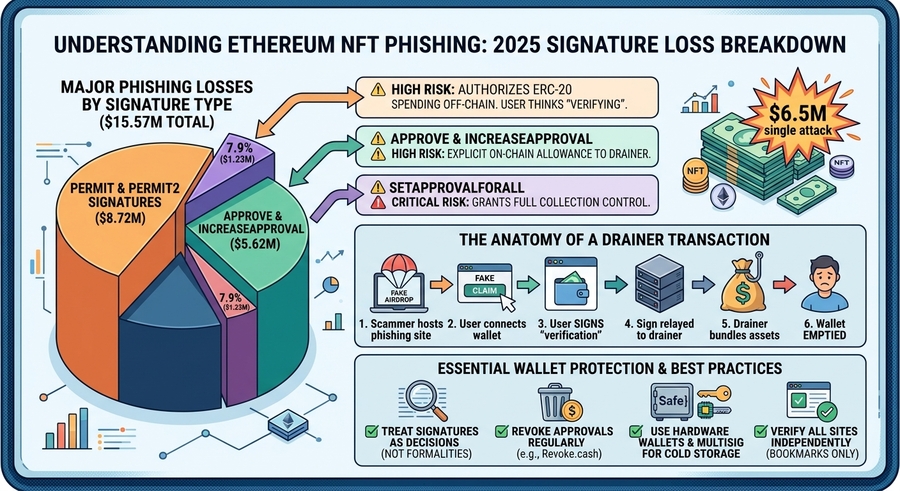 Breakdown of Ethereum NFT Phishing Losses by Signature Technique (2025 Data)