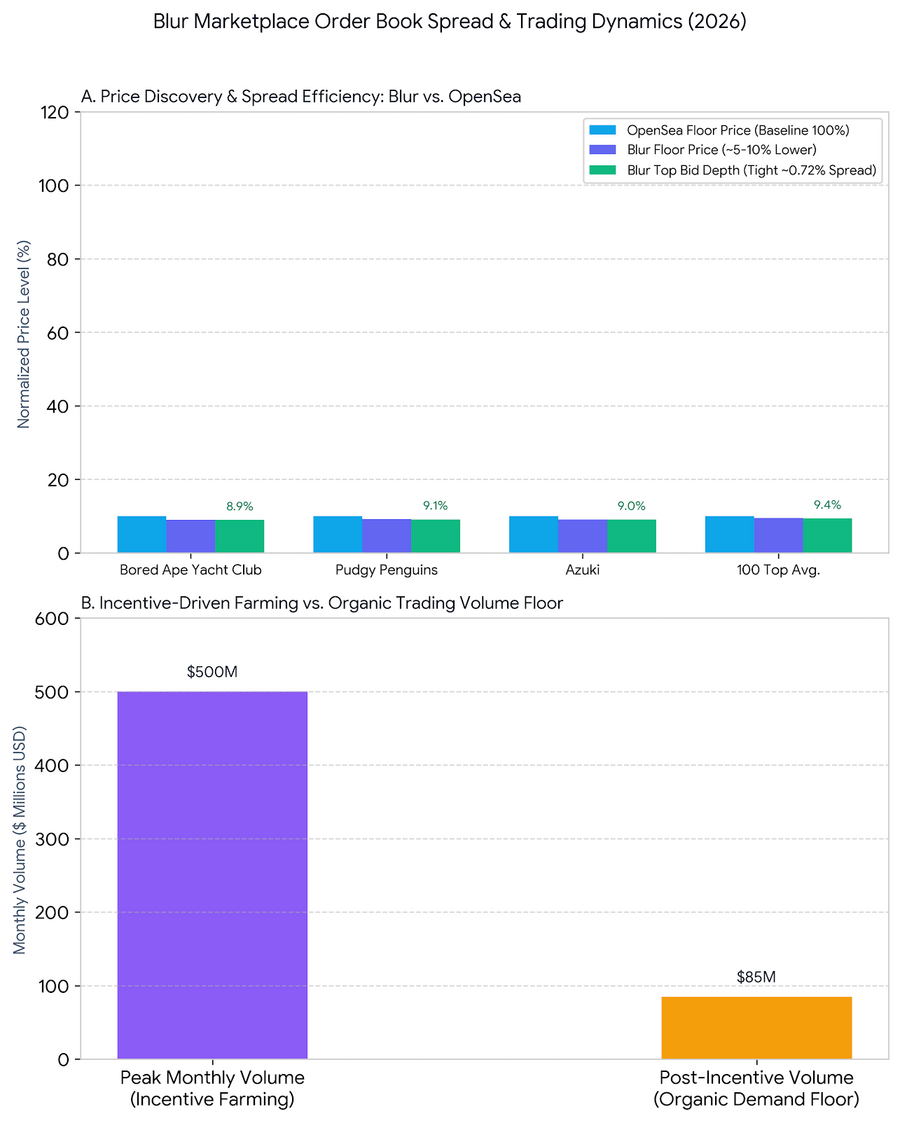 Comparative Analysis of Blur vs. OpenSea Price Discovery Spreads and Monthly Trading Volume Adjustment Following Incentive Reductions (2026)