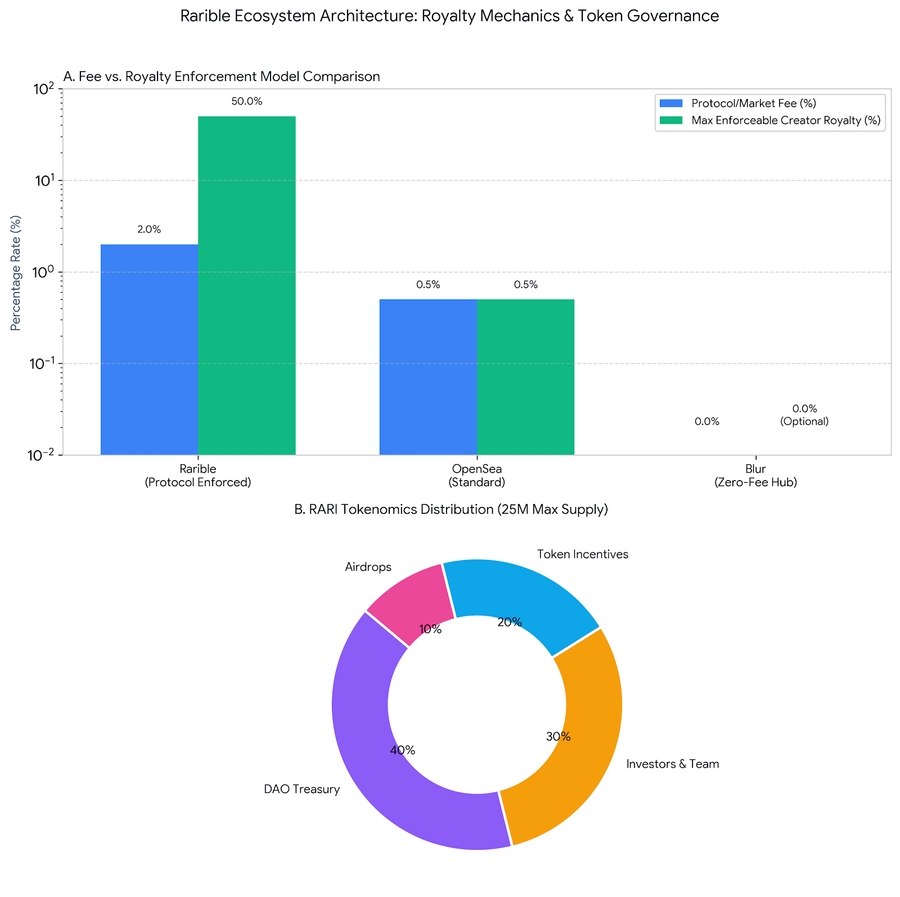 Comparative Analysis of Rarible Royalty Mechanics vs. Competitors and RARI Tokenomics Distribution