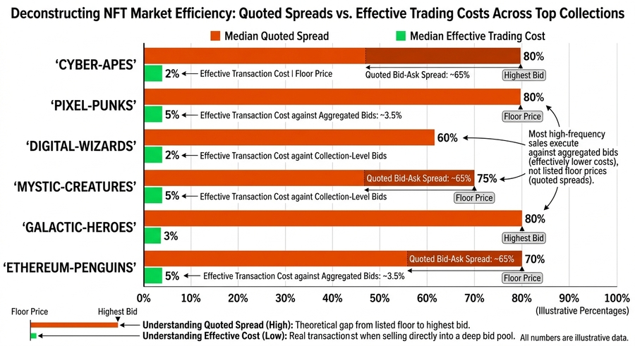 Deconstructing NFT Market Efficiency: Quoted Spreads vs. Effective Trading Costs Across Top Collections