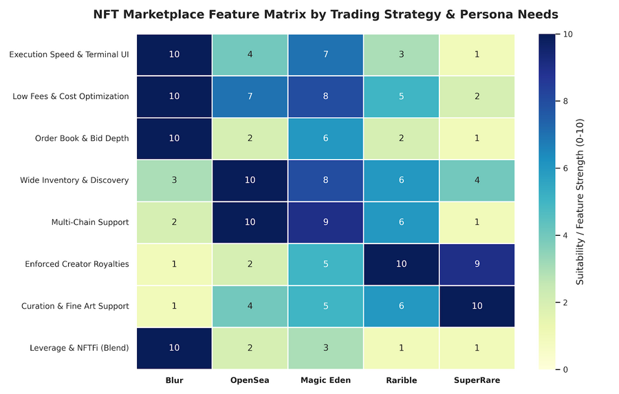 NFT Marketplace Feature Matrix by Trading Strategy & Persona Needs