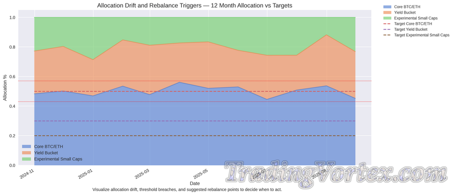Allocation Drift and Rebalance Triggers — 12 Month Allocation vs Targets