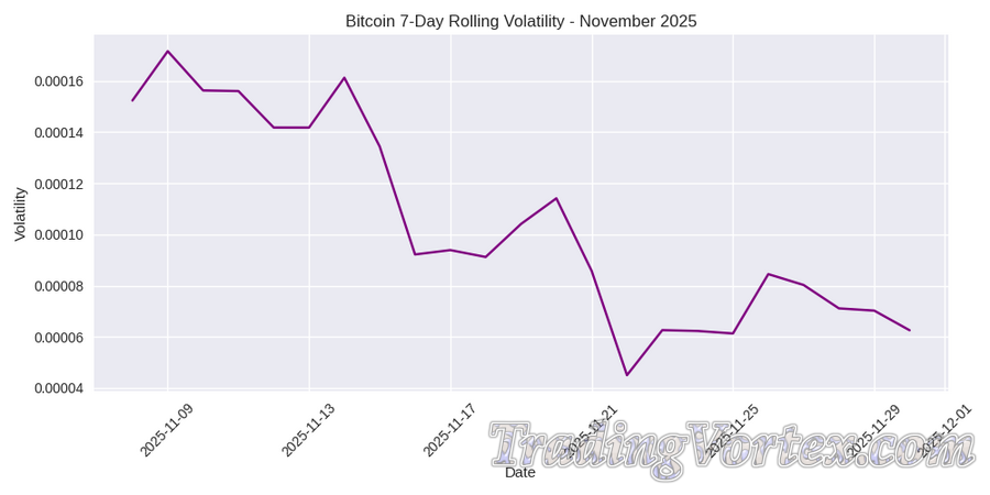 Bitcoin 7-Day Rolling Volatility &mdash; November 2025