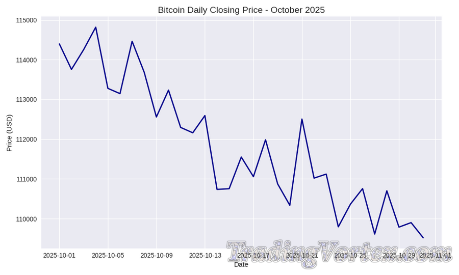 Bitcoin Daily Closing Price, October 2025