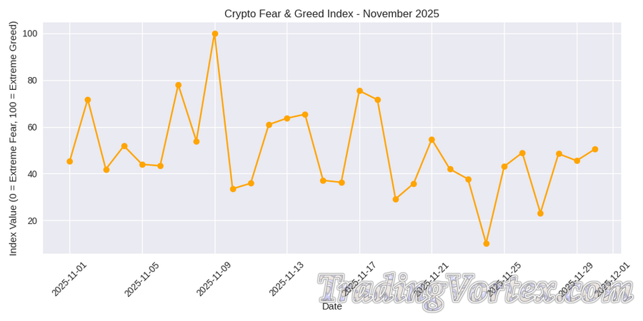 Crypto Fear & Greed Index &mdash; Daily Readings, November 2025