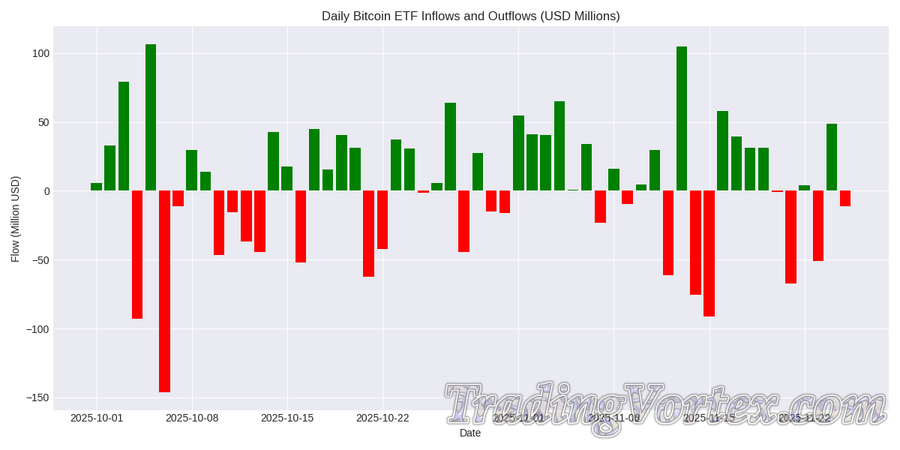 Daily Spot Bitcoin ETF Inflows and Outflows (USD Millions)