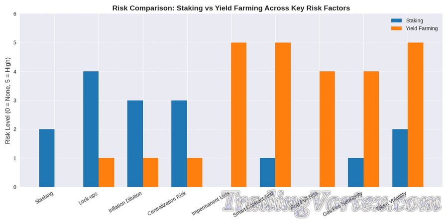 Risk Comparison — Staking vs Yield Farming Across Key Risk Factors
