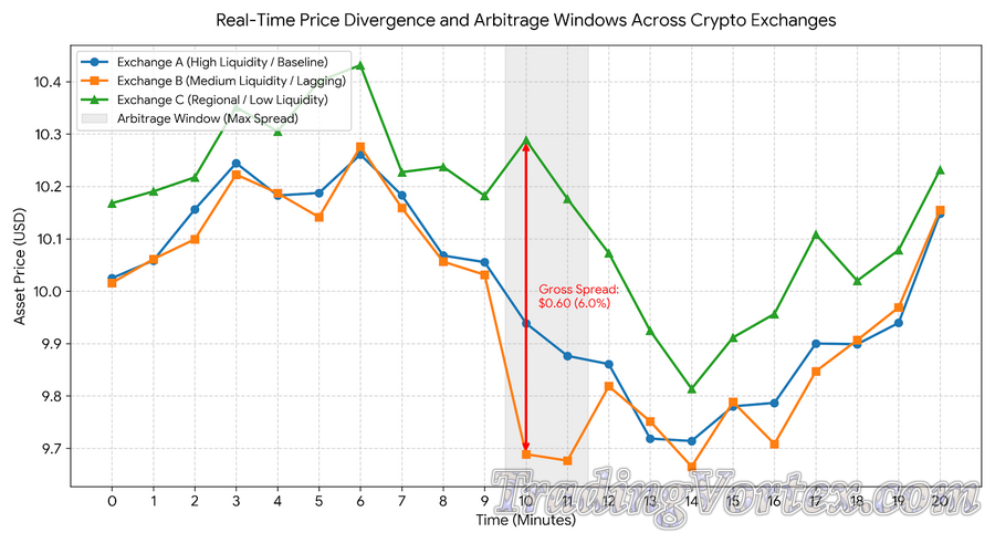 Real-Time Price Divergence and Arbitrage Windows Across Crypto Exchanges