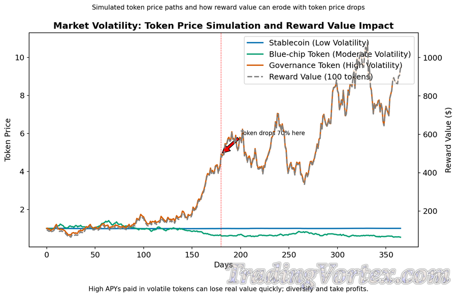Market Volatility: Token Price Simulation and Reward Value Impact