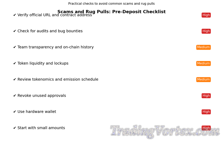 Scams and Rug Pulls: Pre‑Deposit Checklist