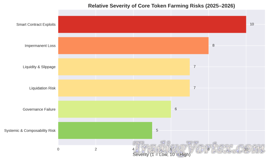 Relative Severity of Core Token Farming Risks (2025–2026)