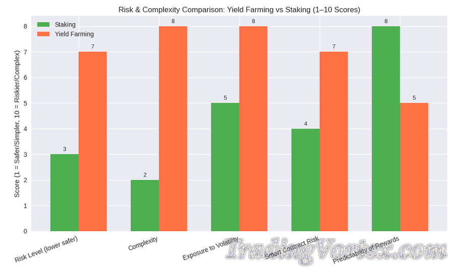 Yield Farming vs Staking Risk & Complexity Comparison (2025–2026)