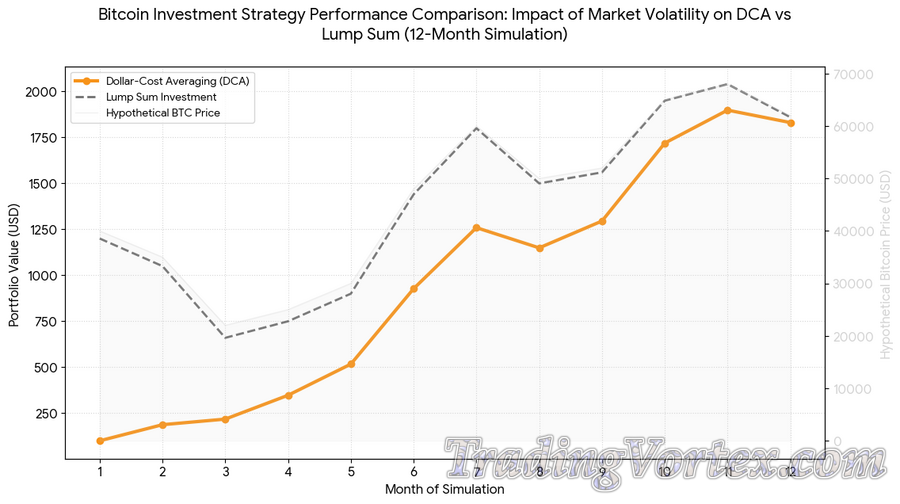 Bitcoin Investment Strategy Performance Comparison: Impact of Market Volatility on DCA vs. Lump Sum (12-Month Simulation)
