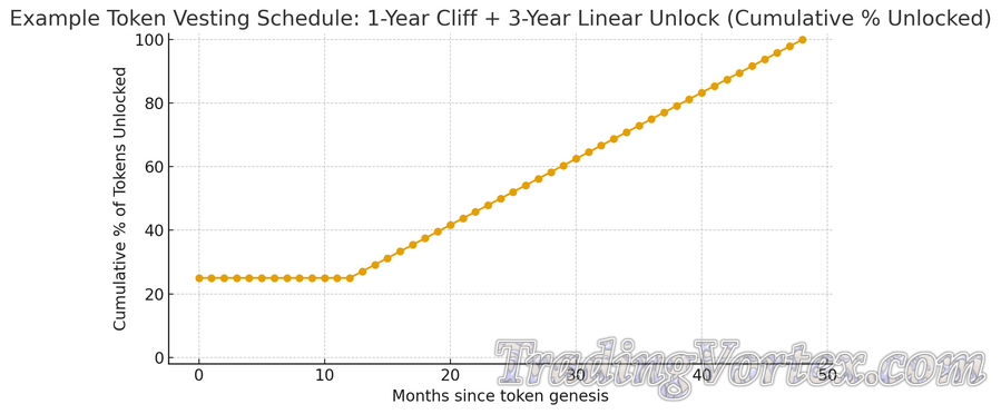 Example Token Vesting Schedule (1-Year Cliff + 3-Year Linear Unlock)