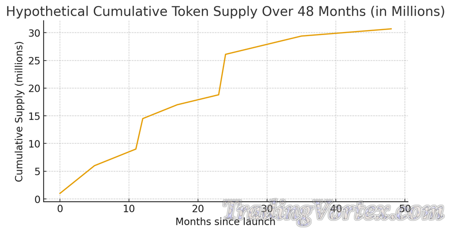 Hypothetical Cumulative Token Supply Over 48 Months (line chart)