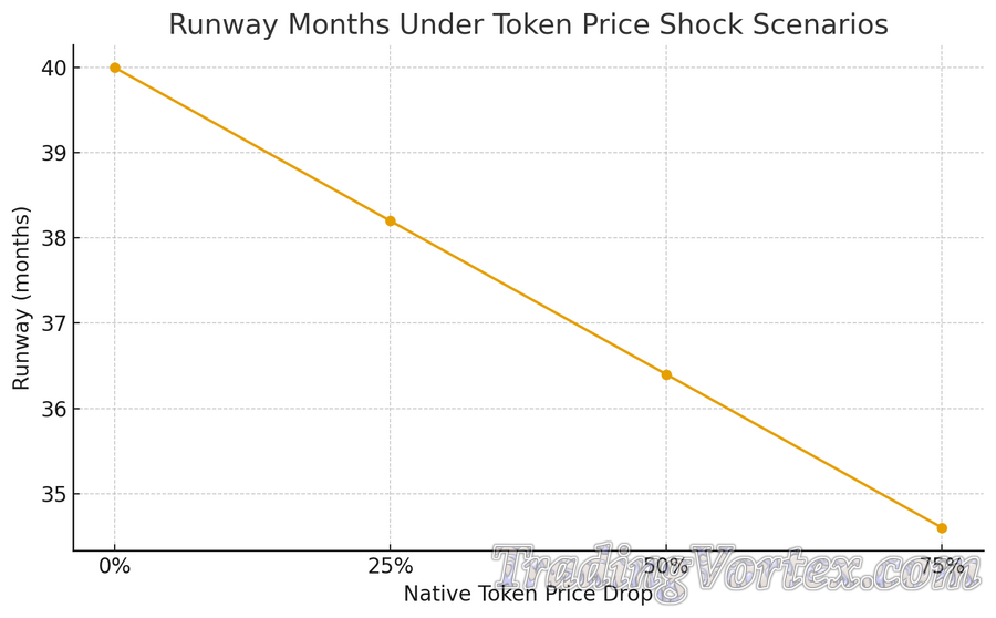 Runway Months Under Token Price Shock Scenarios (line chart)