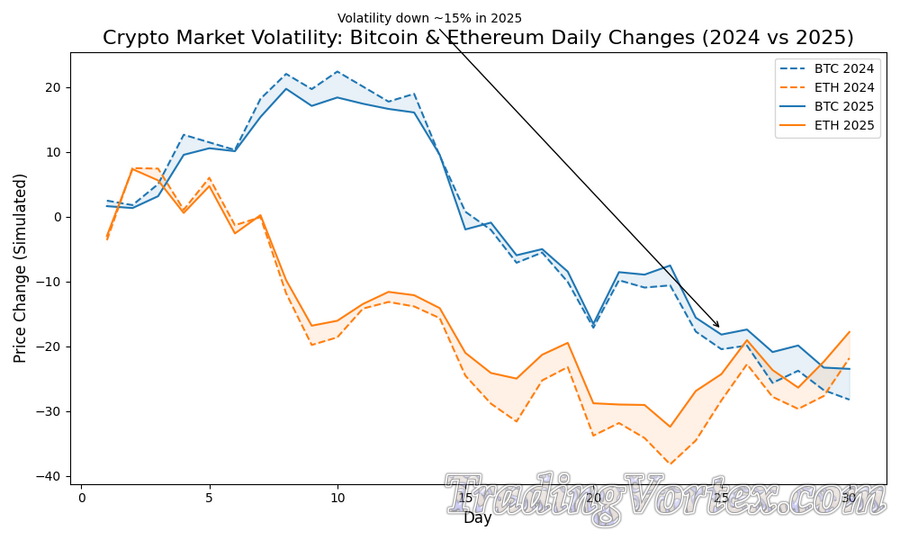 Crypto Market Volatility: Bitcoin & Ethereum Daily Changes (2024 vs 2025)