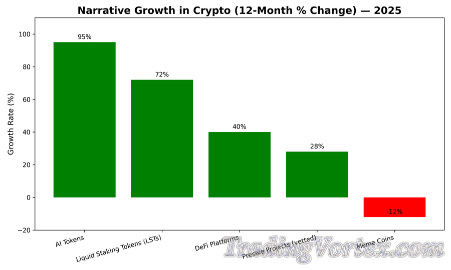 Narrative Growth in Crypto (12‑Month % Change) &mdash; 2025