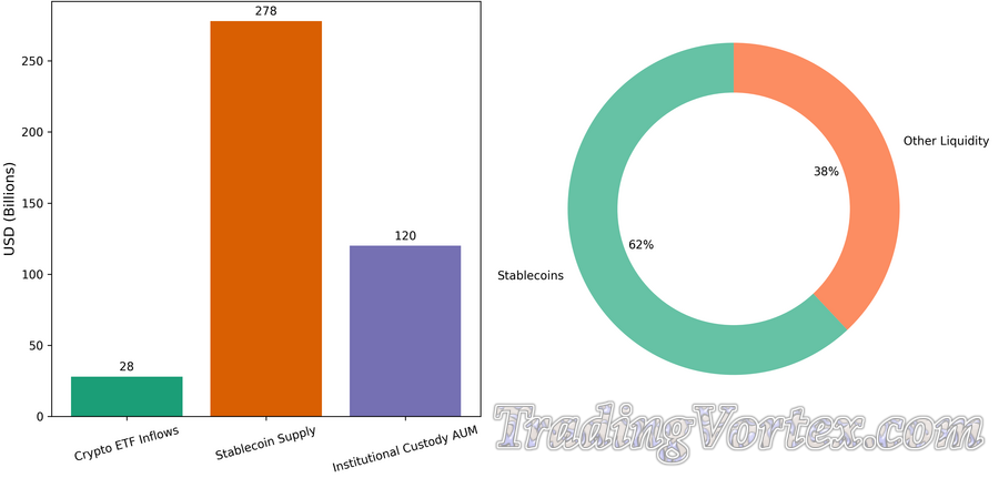 Scale of Institutional Adoption and Stablecoin Liquidity (USD billions) &mdash; 2025