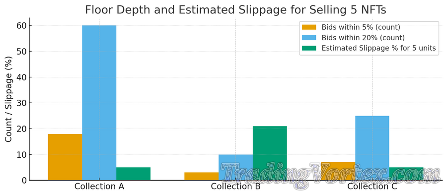 Floor Depth and Estimated Slippage for Selling 5 NFTs