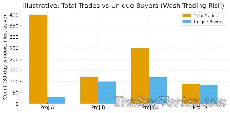 Total Trades vs Unique Buyers (Wash Trading Risk)