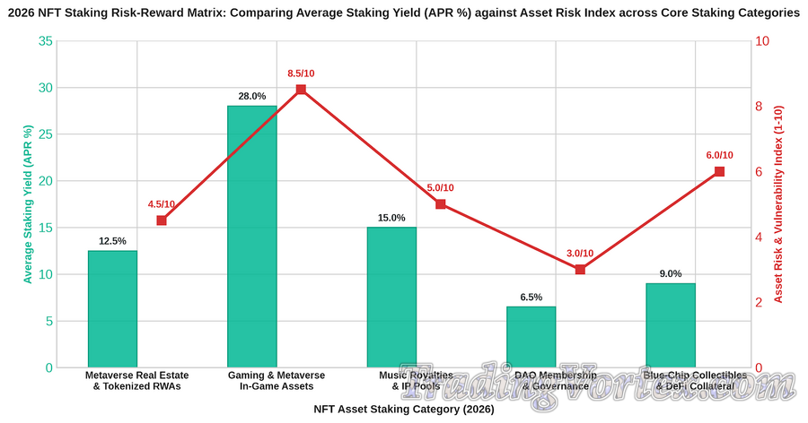 2026 NFT Staking Risk-Reward Matrix: Comparing Average Staking Yield (APR %) against Asset Risk Index across Core Staking Categories