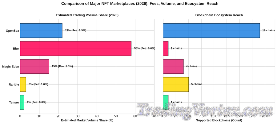 Comparison of Major NFT Marketplaces (2026): Trading Volume Share, Platform Fees, and Supported Blockchains