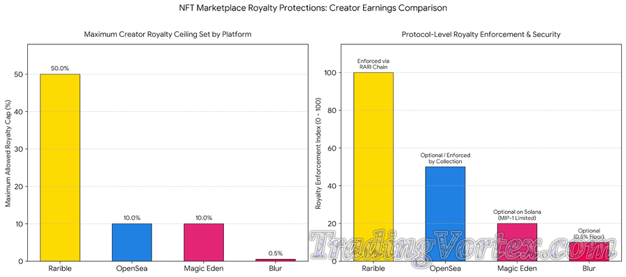 Creator Royalty Protections Comparison: Maximum Allowed Royalty Caps and Protocol-Level Enforcement Across NFT Marketplaces