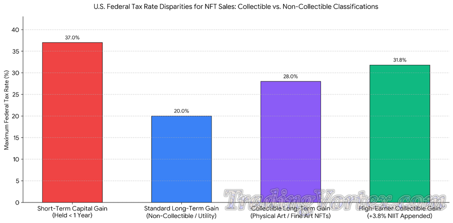 U.S. Federal Tax Rate Disparities for NFT Sales: Comparing Short-Term Gains, Standard Long-Term Gains, and 28% Collectible Classification Rates