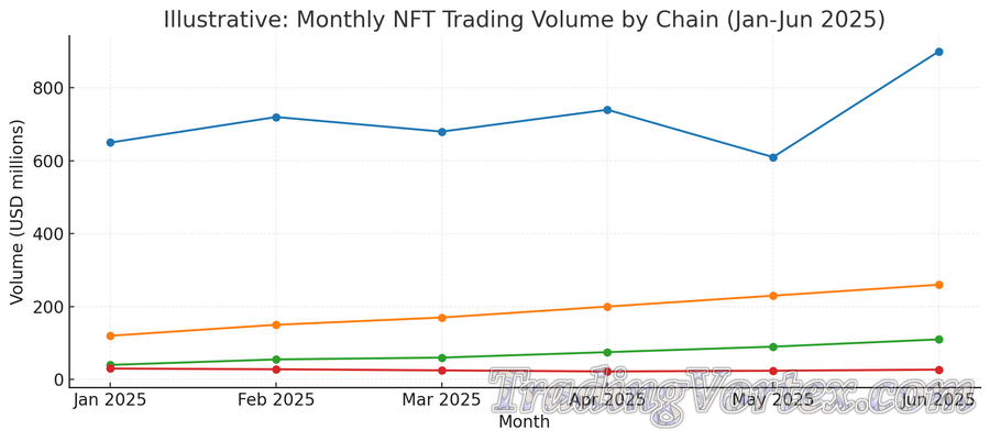 Monthly NFT trading volume by chain