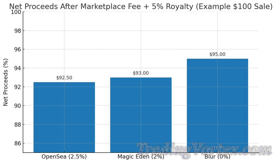Net Proceeds After Marketplace Fee + 5% Royalty (Example $100 Sale)