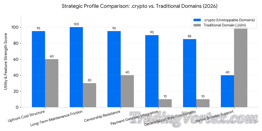 Comparing the Strategic Profiles of .crypto (Unstoppable Domains) and Traditional Domains (.com)
