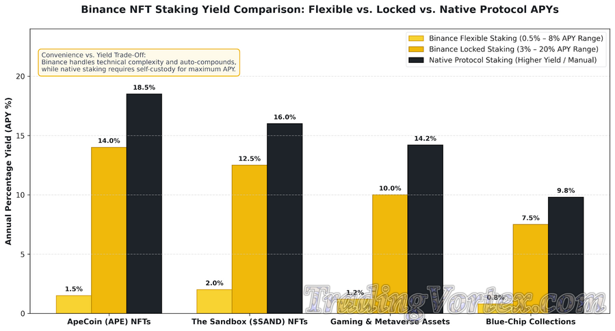 Binance NFT Staking Yield Comparison: Flexible vs. Locked vs. Native Protocol APYs Across Asset Categories