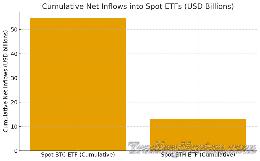 Cumulative Net Inflows into Spot ETFs (bar chart)