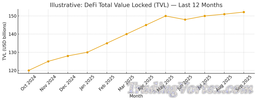 DeFi Total Value Locked (TVL): last 12 months (illustrative)