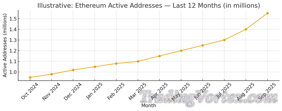 Ethereum Active Addresses: last 12 months (illustrative)