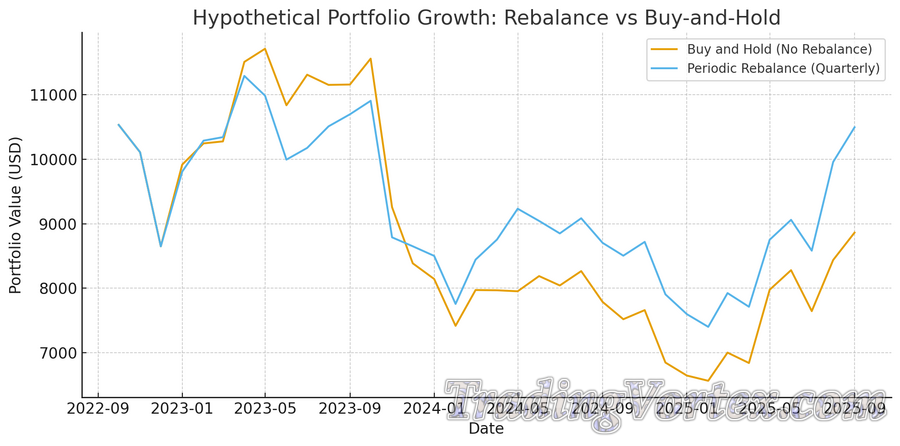 Hypothetical Portfolio Growth: Rebalance vs Buy-and-Hold