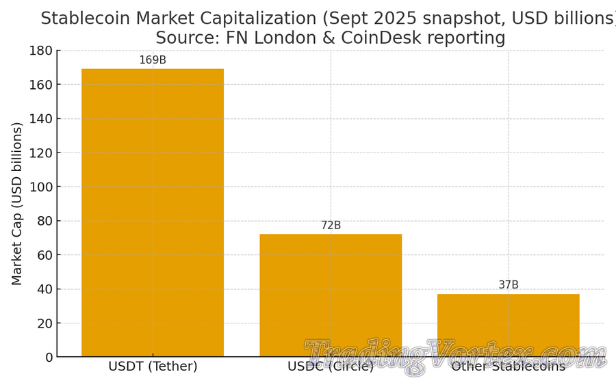 Stablecoin market-cap breakdown (Sept 2025 snapshot)
