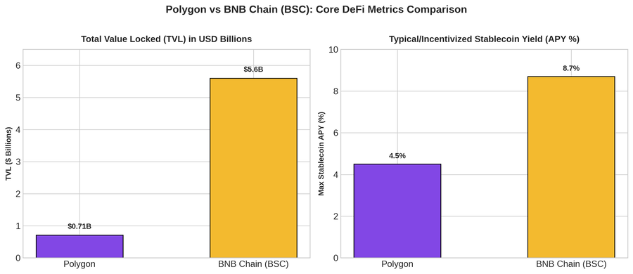 Polygon vs BNB Chain (BSC): Core DeFi Metrics Comparison